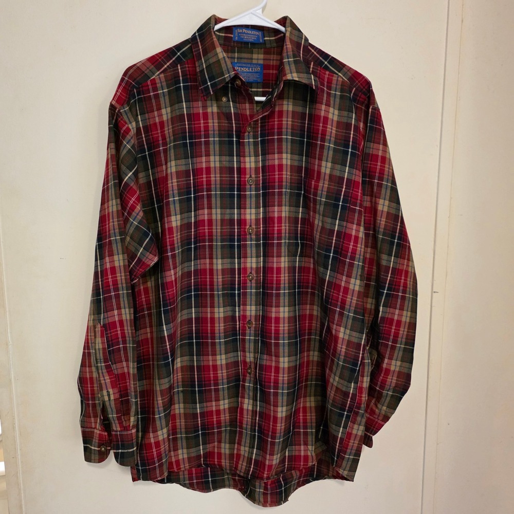 Vintage Pendleton Mens Button Down Shirt Size Medium Plaid Pure Virgin Wool Flaw